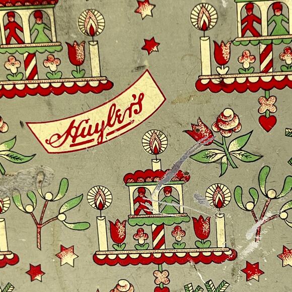 Vintage 30s Huylers Christmas Candy Tin Round Metal Primitive Cottage Farmhouse - Picture 5 of 15